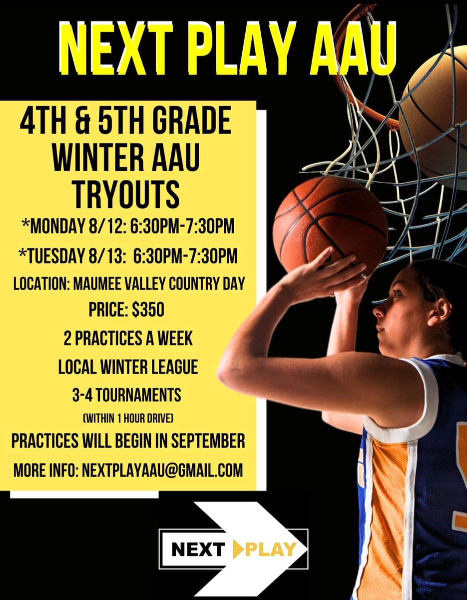 🚨 Next Play is excited to introduce 4th &amp; 5th grade Winter Travel Teams!

The focus is on developing true fundamentals on a deeper level, then implementing it in gametime scenarios. 

Players should attend at least 1 tryout day. Register for tryouts with the link below: