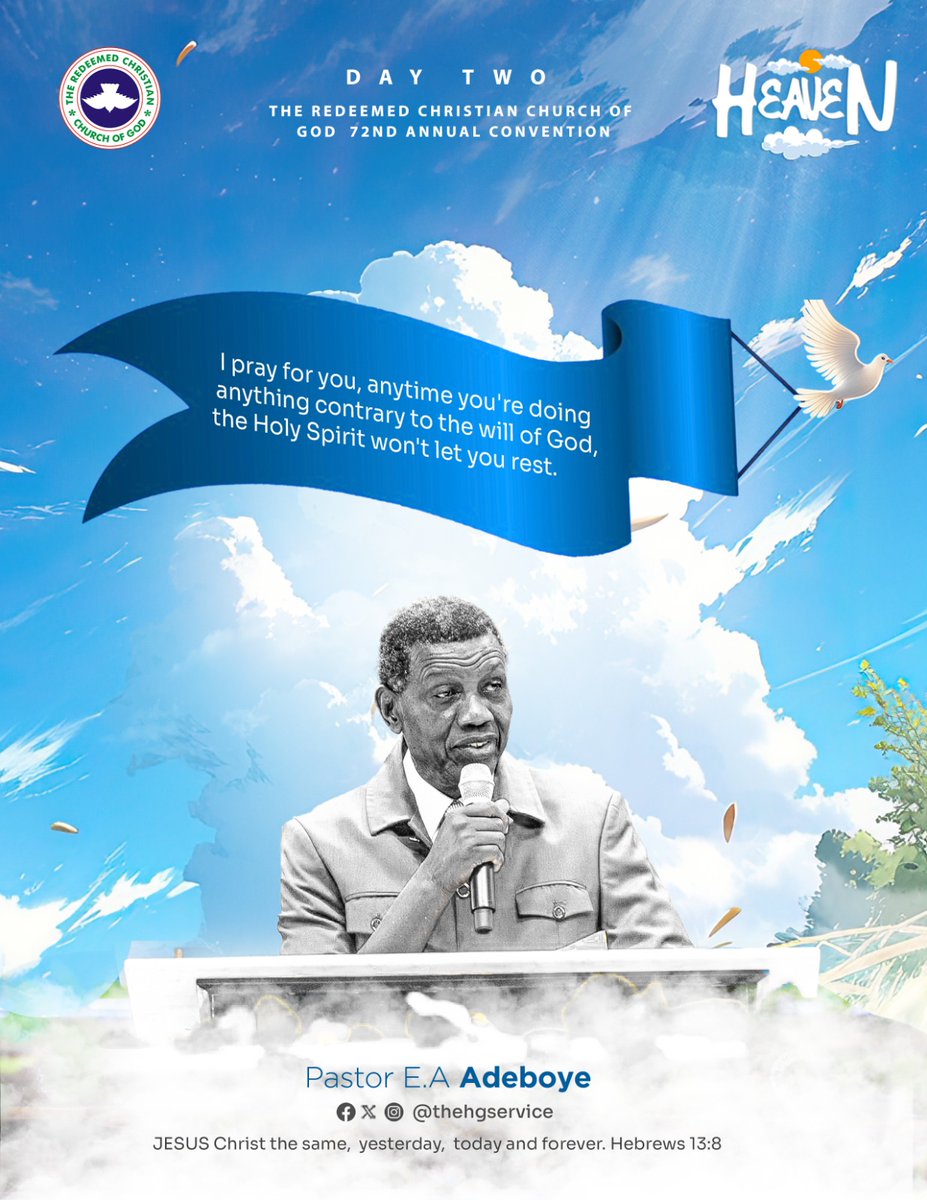 rccghq's tweet photo. I pray for you, anytime you're doing anything contrary to the will of God, the Holy Spirit won't let you rest.
- Pastor Adeboye
Day 2
Welcome Service
#AsPureAsLight
#RCCGAnnualConvention2024
#Heaven https://t.co/o2Ypa1fTI0