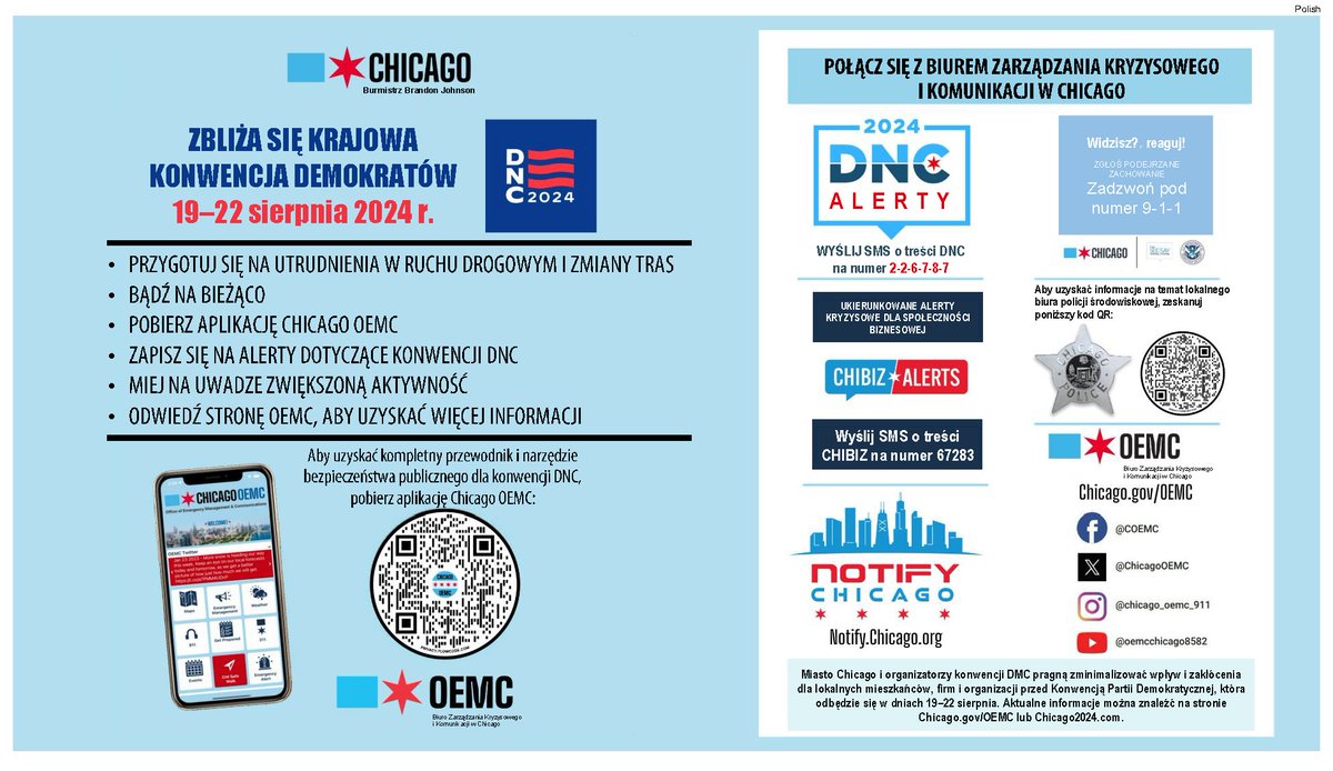 ChicagoOEMC's tweet photo. Are you ready for the Democratic National Convention? Make sure you're signed up for our DNC alerts and download the Chicago OEMC app to get all the latest information! https://t.co/1Y1qzH9I9x