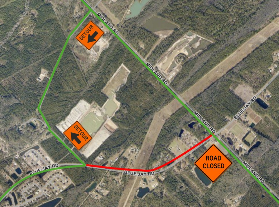 EffinghamEMA's tweet image. 🚧 8/6/24
Blue Jay Rd between Midland Rd and Low Ground Rd is closed. Please avoid the area and use alternate routes.