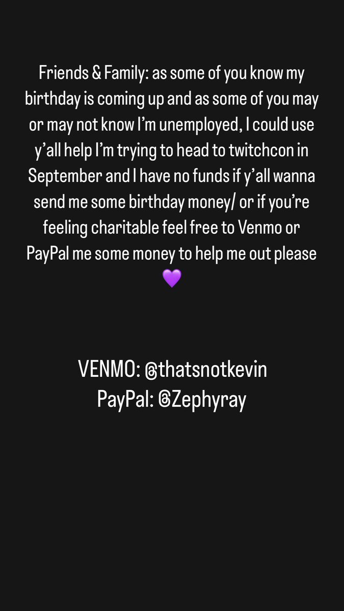 Venmo: <a href="/thatsnotkevin/">yhjdj</a> PayPal: @Zephyray