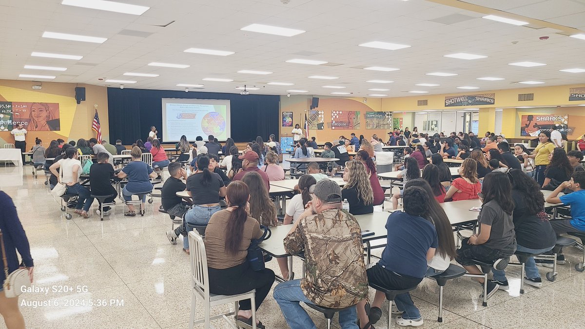 ShotwellMS_AISD's tweet photo. This is how we "Do and Be M.O.R.E at Shotwell. Shark Camp had over 300 parents in attendance! #BeAndoMORE #IBMORE @DrKimJohnson07 @DrCrystalWatson @OOT_AldineISD https://t.co/hZno7QSNjX