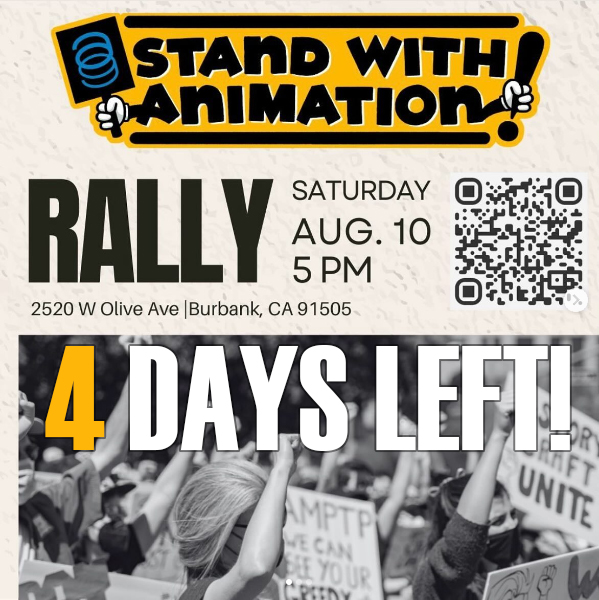 Come to the STAND WITH ANIMATION RALLY on Saturday August 10 at 2520 W. Olive Ave. in beautiful Burbank, CA! #StandWithAnimation