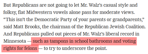Did I miss something?  Tampons in school bathrooms is liberal?  And isn't Trump a "felon"?