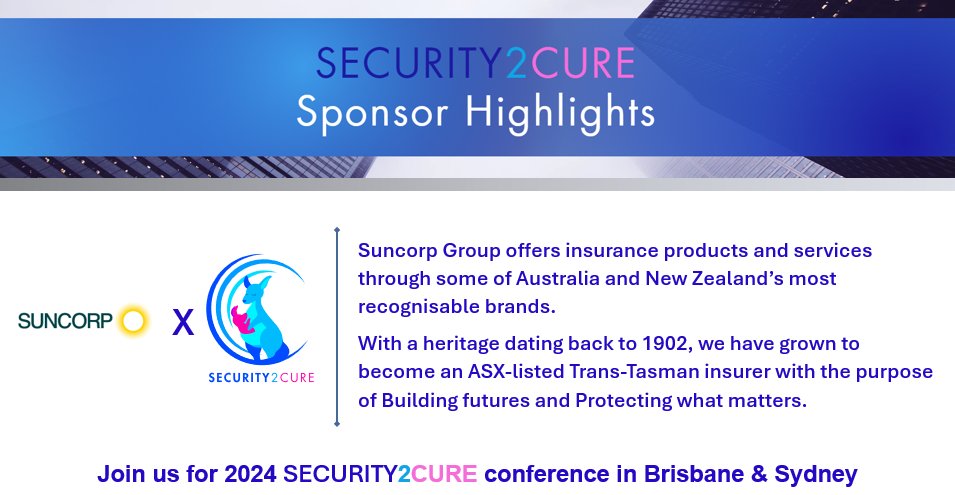 security2cure's tweet image. We're excited to announce that @Suncorp will be sponsoring security2cure 2024! Join us in Brisbane on 9 August and Sydney on 23 August to learn from leading experts and boost your cybersecurity knowledge. Don't miss out—book your tickets today at security2cure.com.au!
