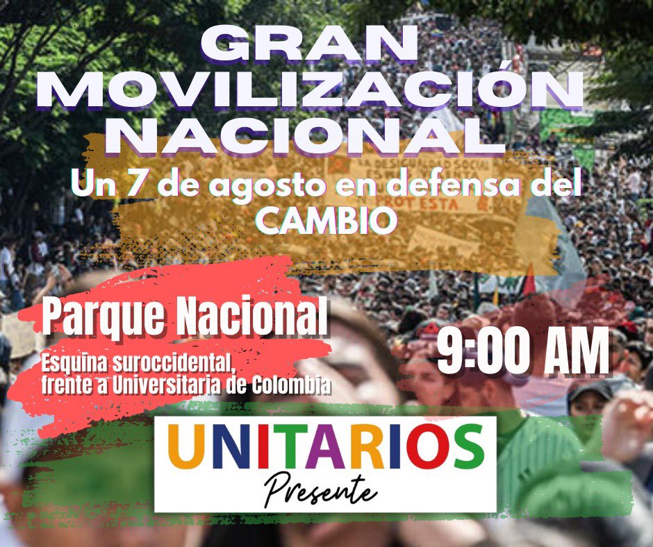 Celebremos dos años del gobierno del cambio!🎉

Únete al movimiento UNITARIOS en la gran movilización nacional este 7 de agosto, Día de la Patria. Defendamos juntos la unidad y los logros alcanzados, impulsando un proyecto político amplio y fuerte.

Nos vemos mañana  a las 9:00AM