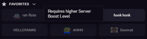 TaonGames's tweet photo. @discord @discord_support A server that I had sounds favorited from lost their boost level, causing me to be unable to un-favorite the sounds. It's now stuck there until they get the boost level back - which will probably be never. Is there a way around this, or can it be fixed?? https://t.co/wsoHs7rhc6