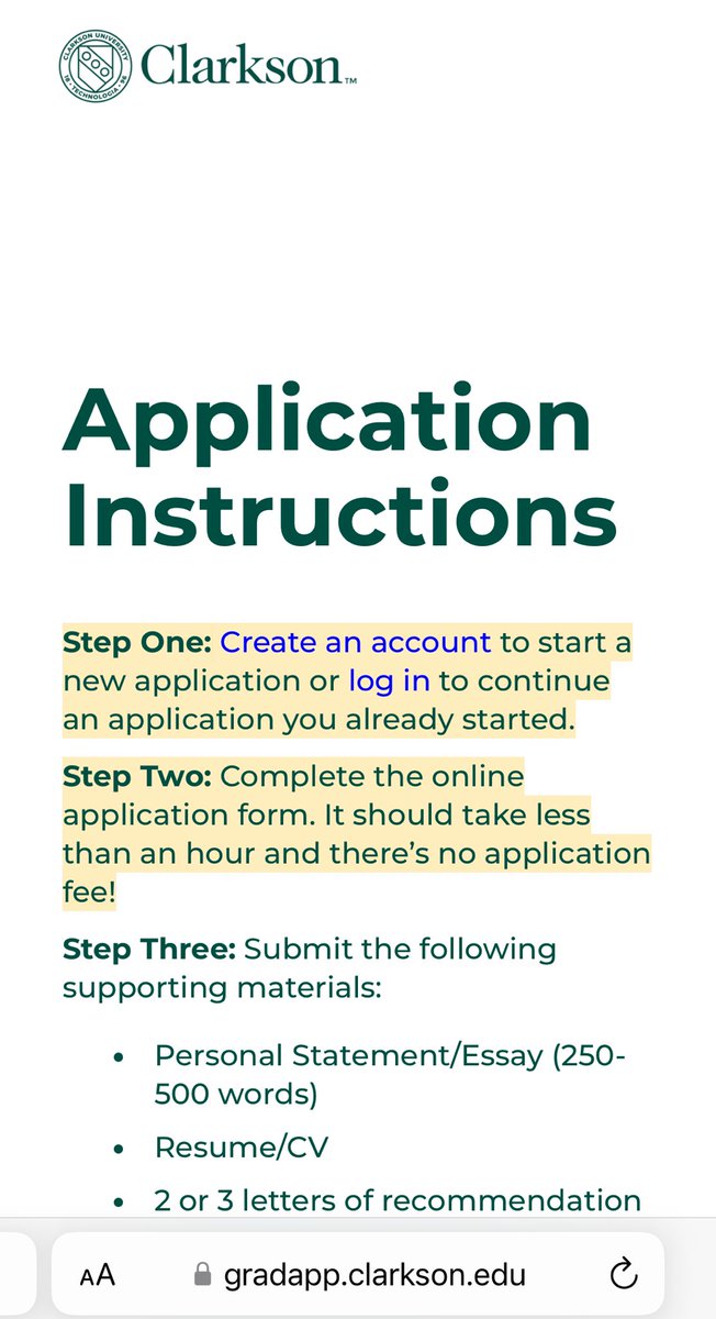 Clarkson University No application fee

gradapp.clarkson.edu/apply/#:~:text…!
