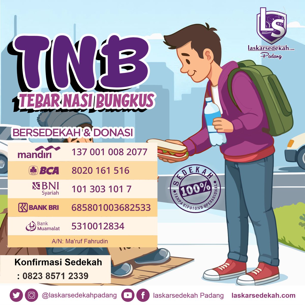 OPEN DONASI TEBAR NASI BUNGKUS SPESIAL DI KOTA PADANG 

✨ Tebar Nasi Bungkus Laskar Sedekah ✨
🗓️: Ahad, 14 Agustus 2024
🕖: 06.30 WIB- Selesai
📌: Simpang Tinju

#tebarnasibungkusls #tnbls #laskarsedekah #sedekahonline