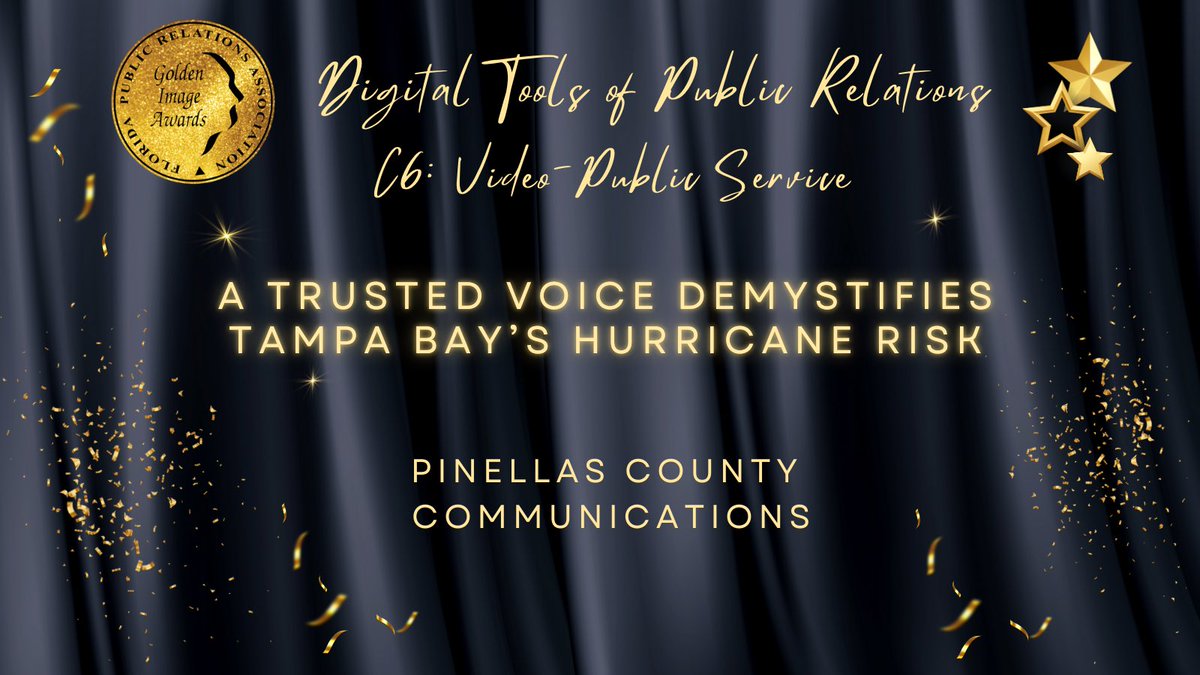 FPRA (@fpra) on Twitter photo Congratulations to our Golden Image Category Winners!
Division C: Digital Tools Public Relations Programs: C6: Video-Public Service
A Trusted Voice Demystifies Tampa Bay’s Hurricane Risk
<a href="/PinellasCounty/">Pinellas County FL</a> County Communications Congratulations to our Golden Image Category Winners!
Division C: Digital Tools Public Relations Programs: C6: Video-Public Service
A Trusted Voice Demystifies Tampa Bay’s Hurricane Risk
<a href="/PinellasCounty/">Pinellas County FL</a> County Communications