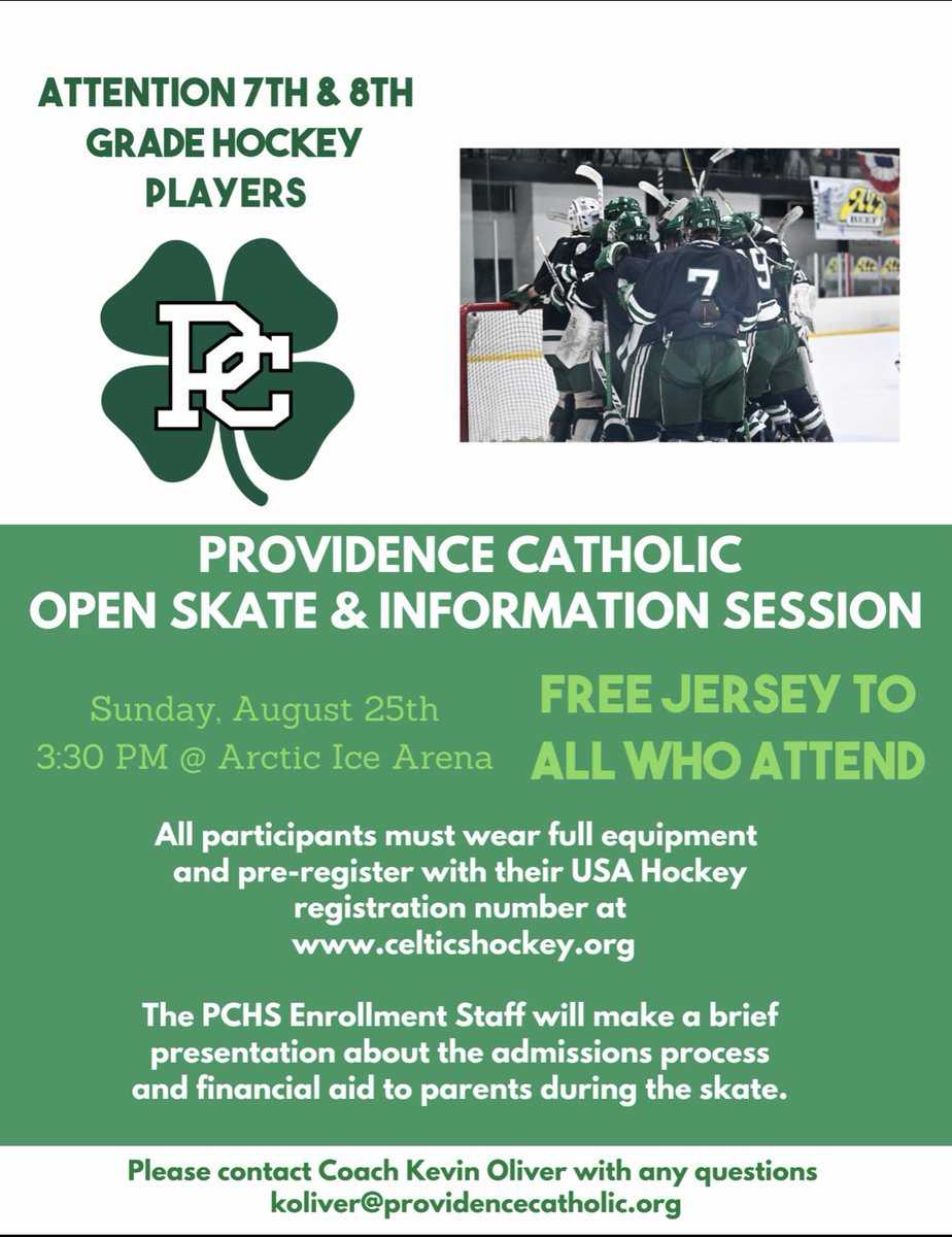 If you are in 7th and 8th grade and looking to be apart of the Providence Catholic Hockey family, we are having our Open Skate on August 25th! To register for the skate, please fill out this firm: 

docs.google.com/forms/d/198ca3…