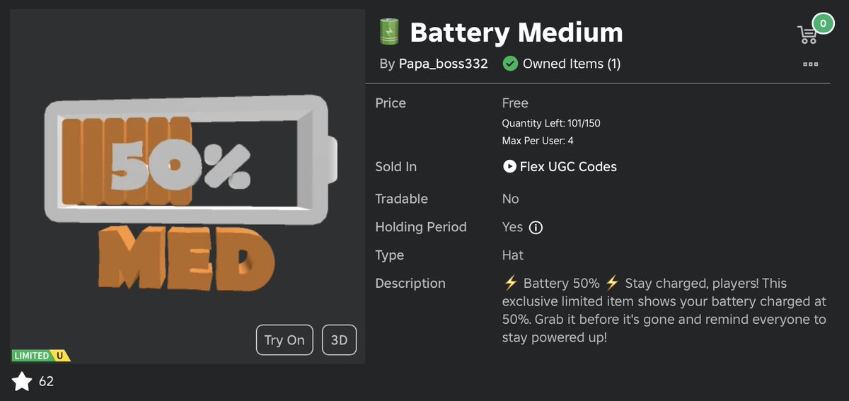 🎉Battery Medium Code Giveaway

✏️To enter:
- Follow <a href="/aventodev/">Avento</a> and <a href="/NYTV_YT/">NYTV</a> 
- Like and Retweet this post
- Comment your username

⏰Winner gets picked in 24 hours. Good Luck!
#Roblox #RobloxDev #RobloxUGC #robloxgiveaway #robloxcode
