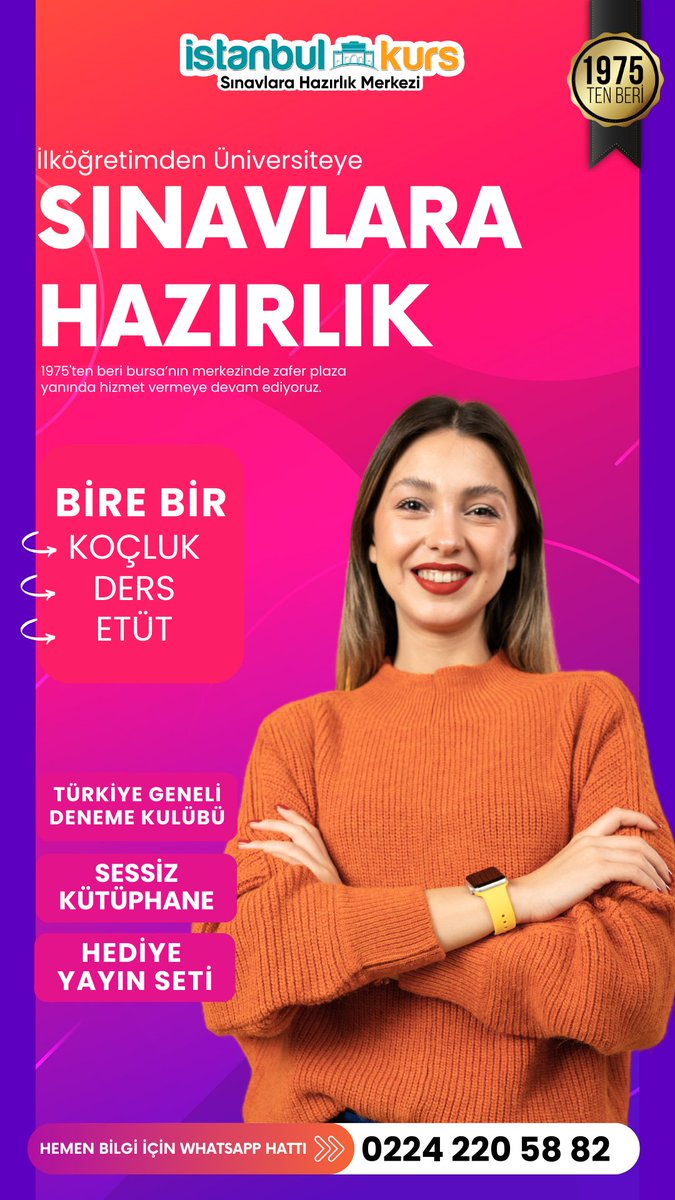 Bursa'nın Kurs Merkezinde  eğitim başlıyor. 🤩

Hazır mısın❓

Detaylı bilgi için hemen arayın veya WhatsApp'tan mesaj gönderin🤳

0224 220 58 82
 (Hem WhatsApp Hem Sabit Telefon numarası) 🤯