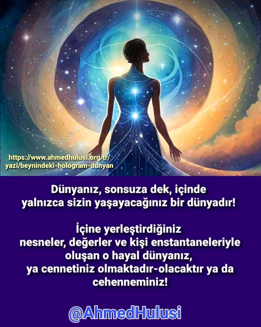 Sen, şu an dünyandan ibaretsin!
Ne var ki...
Bildiğin bu dünyan, bilincin ötesinde; "halife"diye tanımlanmış olan derûnî bir yanın da var!

Kozasını delebilen, kozmik elektromanyetik açılım boyutunun, dalga okyanusunun nimetleriyle yaşar“Veliyy”olarak...
Dünyası da cennet olur...