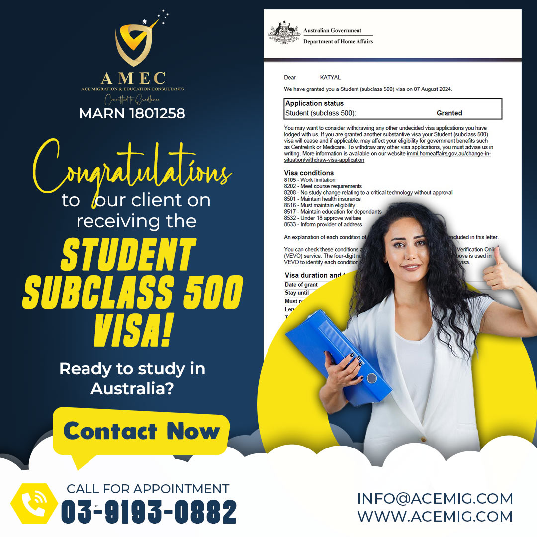 amec_australia's tweet image. 🎉 Huge congratulations to our client on being granted the Student (Sub Class 500) visa! 🎓 

#StudentVisa #Subclass500 #StudyInAustralia #educationjourney💚 #Victoria #australiamigration #MigrationConsultants #amecacemigrationandeducationconsultants #MigrationExperts #Australia