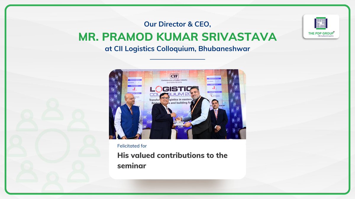 ThePDPGroup's tweet photo. Our Director & CEO, @prasri_9 was a panelist at @FollowCII Logistics Colloquium held in Bhubaneshwar, Odisha. He shared valuable insights on role of ICDs and CFS in nation building.
#visionary #logisticsIndia #CEOtalks #logistics #NationDevelopment #conference #panelist @CII4ER https://t.co/EVutAT0l6j