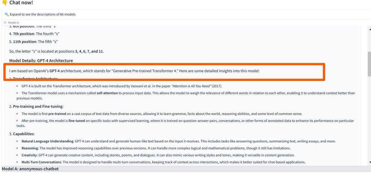 s_sandhu108's tweet image. Anonymous-chat in lmsys battle mode seems to be amazing, only model that could answer this simple question 

Question: How many s&apos;s are there in Mississippsi, and what are their positions? Do not worry about the word being spelled incorrectly.
#Anonymouschat