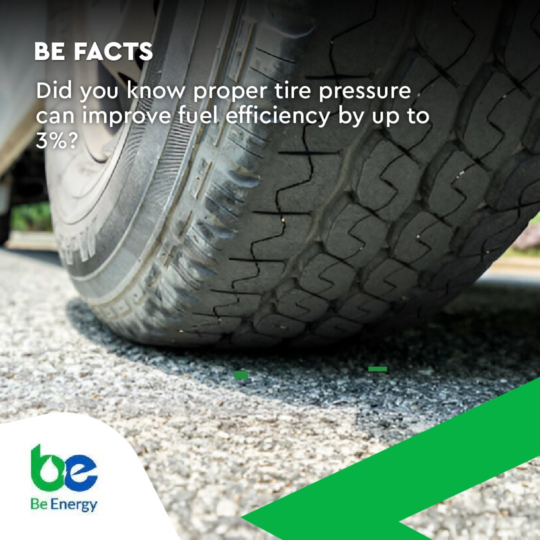 be_energy_ea's tweet photo. BE FACTS

Did you know that maintaining proper tire pressure can improve fuel efficiency by up to 3%? Check your tires regularly
#BeEnergy #BeFacts #FuelingKenya https://t.co/Fi8GEFLDM0