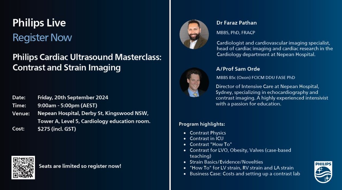 Faraz Pathan (@beardedheartdoc) on Twitter photo Echo- Contrast and Strain Masterclass <a href="/echonepean/">echo@nepean</a>
US and UEA Physics
Contrast (UEA) in ICU
How to
Live Cases
LVO, valves, Contrast stress echo
Strain-evidence, clinical use, how to ...
Business case and budgeting
<a href="/thecsanz/">CSANZ</a> <a href="/OzCvA/">ACvA</a> <a href="/KemalogluOz/">Tuğba Kemaloğlu Öz, A/Prof</a> <a href="/USYD_CVI/">Cardiovascular Initiative, University of Sydney</a> #echofirst Echo- Contrast and Strain Masterclass <a href="/echonepean/">echo@nepean</a>
US and UEA Physics
Contrast (UEA) in ICU
How to
Live Cases
LVO, valves, Contrast stress echo
Strain-evidence, clinical use, how to ...
Business case and budgeting
<a href="/thecsanz/">CSANZ</a> <a href="/OzCvA/">ACvA</a> <a href="/KemalogluOz/">Tuğba Kemaloğlu Öz, A/Prof</a> <a href="/USYD_CVI/">Cardiovascular Initiative, University of Sydney</a> #echofirst