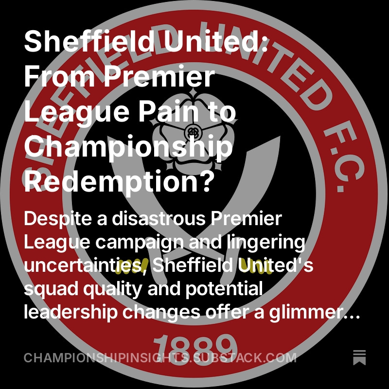 InsightsChamp's tweet photo. Despite a disastrous Premier League campaign and lingering uncertainties, Sheffield United's squad quality and potential leadership changes offer a glimmer of hope for a strong Championship comeback. #twitterblades #sufc 

Read here --> https://t.co/nIDuMH8tdY https://t.co/l1PLM0QnTe