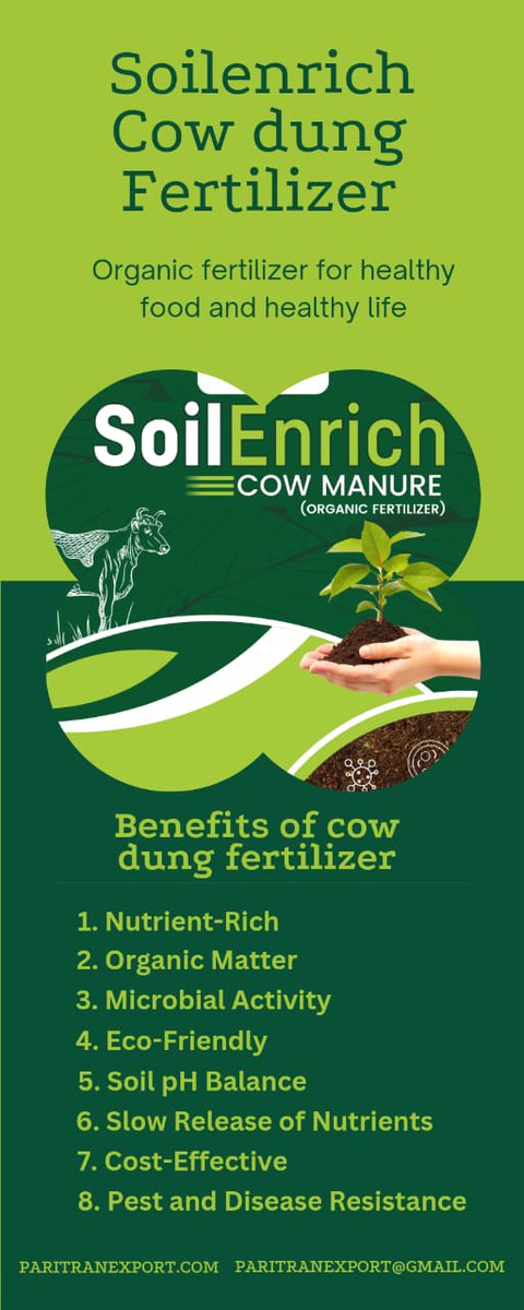 Nutrients: Cow dung manure is rich in essential nutrients, including nitrogen (N), phosphorus (P), and potassium (K), which are vital for plant growth. It also contains micronutrients such as calcium, magnesium, and sulfur.