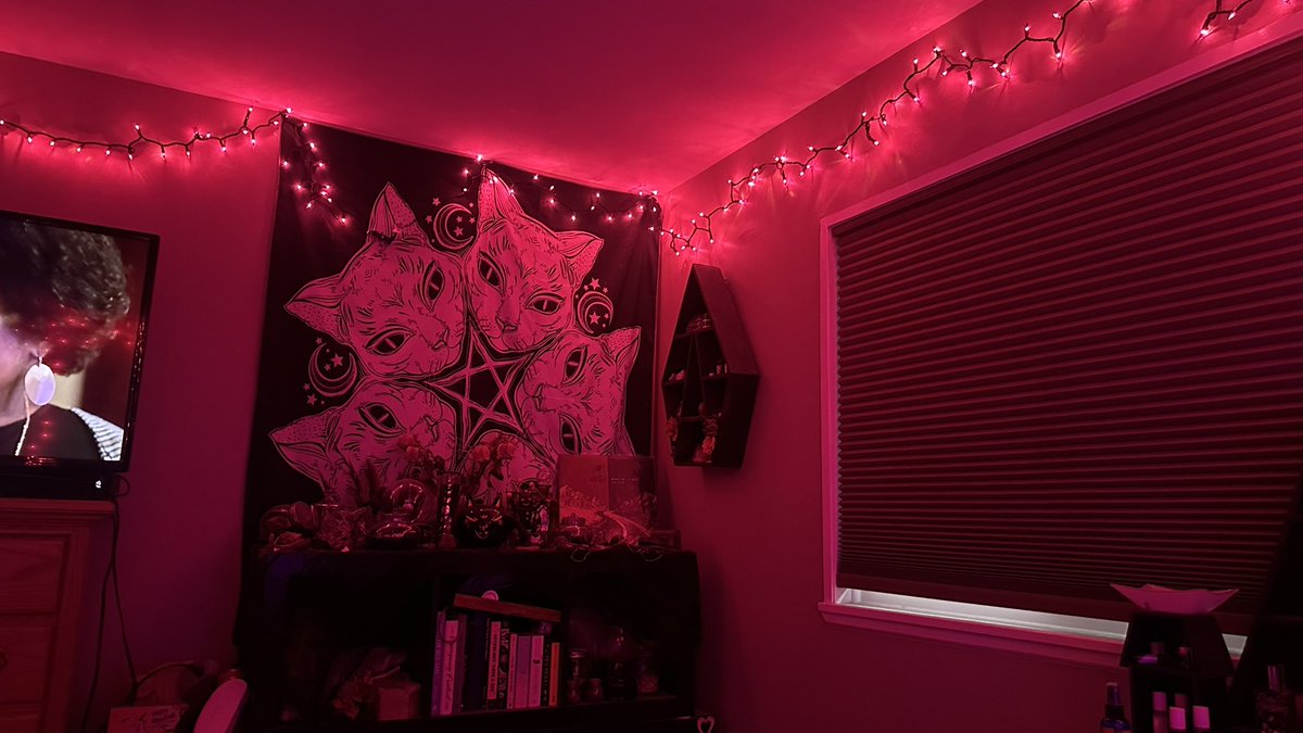 misshellcat's tweet photo. My mood lighting is almost perfect, just one strand of lights short https://t.co/dw6u2cXAyy