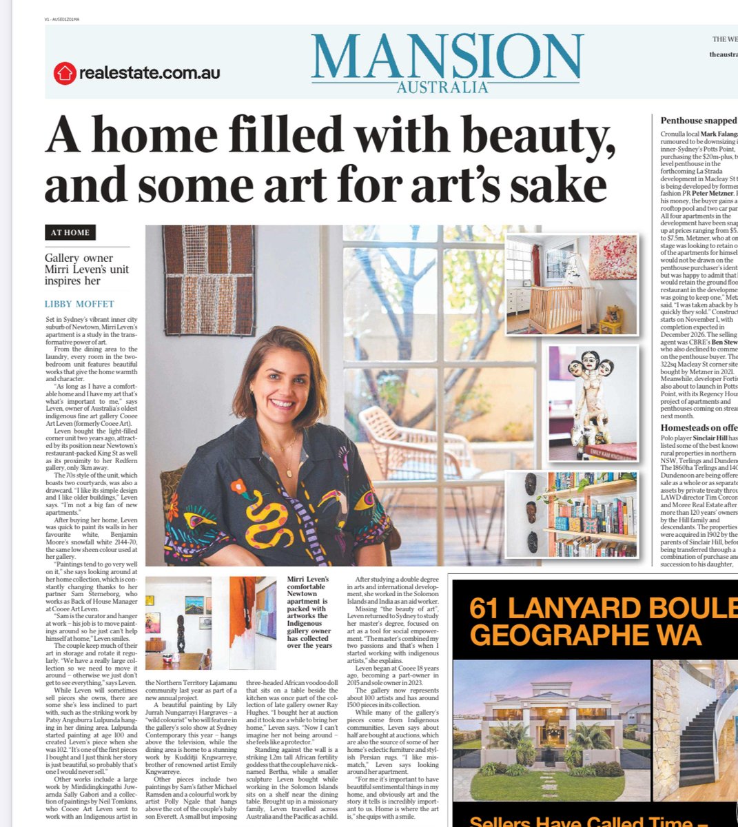 A recent interview with Art Leven gallery director Mirri Leven – about her home &amp; personal collection of art in The Weekend Australian.