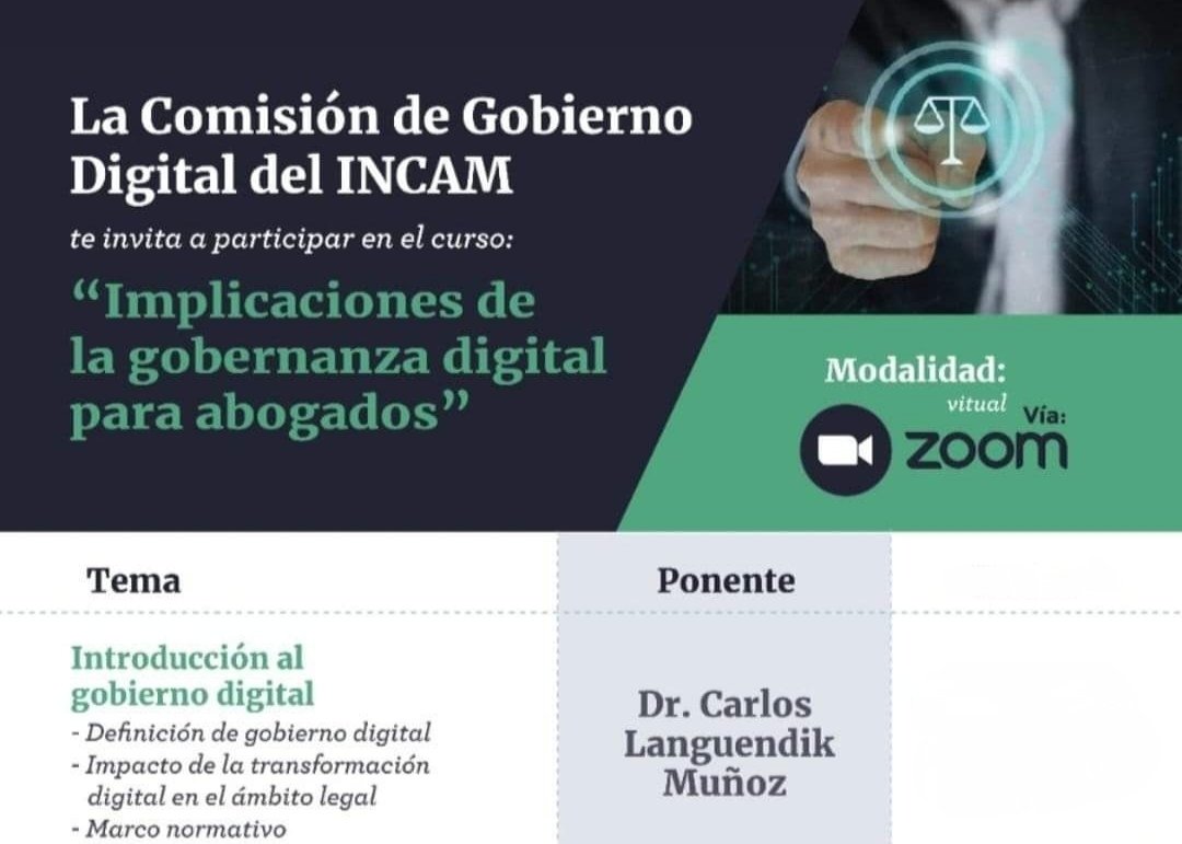 CLanguendik's tweet photo. Iniciamos Curso "Implicaciones de la Gobernanza Digital para abogados", convocado por @INCAM_Abogados  a través de la Comisión de #GobiernoDigital , coordinada por @lgparranoriega a quien agradezco la invitación.  

Agradezco al rector @ArturoPueblita y su equipo las atenciones. https://t.co/whNvCiXW4z