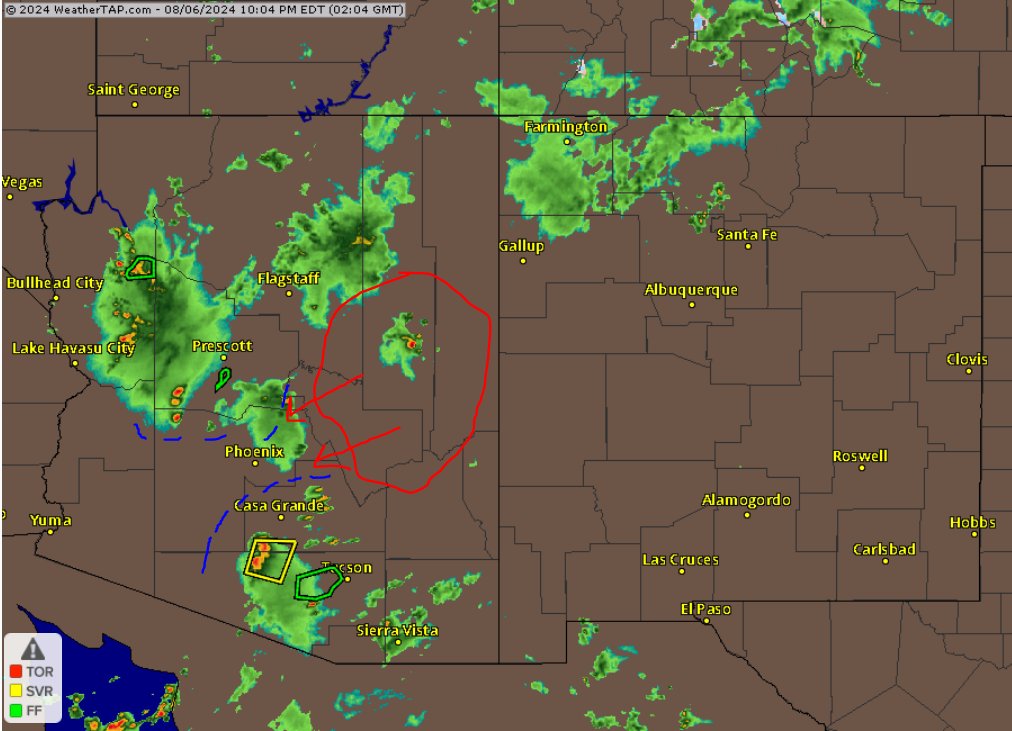 drhenz_wx's tweet photo. Hey #azwx
0Z PHX Sounding 👀 little CIN, plenty of CAPE, strong E/SE steering & low level W/SW. Unfortunately, we've dried out (PW 1.20"). We've got OFBs from complexes N & S of Maricopa Cty. 🤔 "IF" PHX Valley is going to blend not likely until 9pm-12am (from red circle below) https://t.co/lJR4YFg7Y8