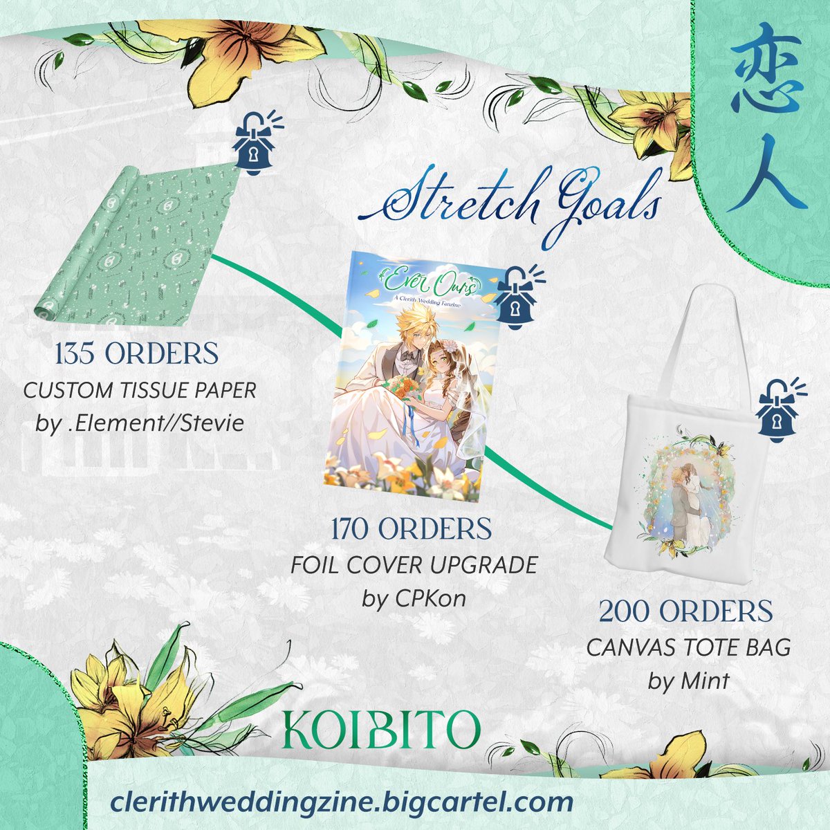 ClerithWedding's tweet photo. 💒 KOIBITO: STRETCH GOALS

ALL of our stretch goals are unlocked! Preorders will be open until August 8th, 11pm PDT, so you can still grab yourself a bundle with these goodies 👀

Please remember that some bundles are eligible for some stretch goals!
🛒 https://t.co/kaFZJpUfpU https://t.co/ZL0Op03ZAq