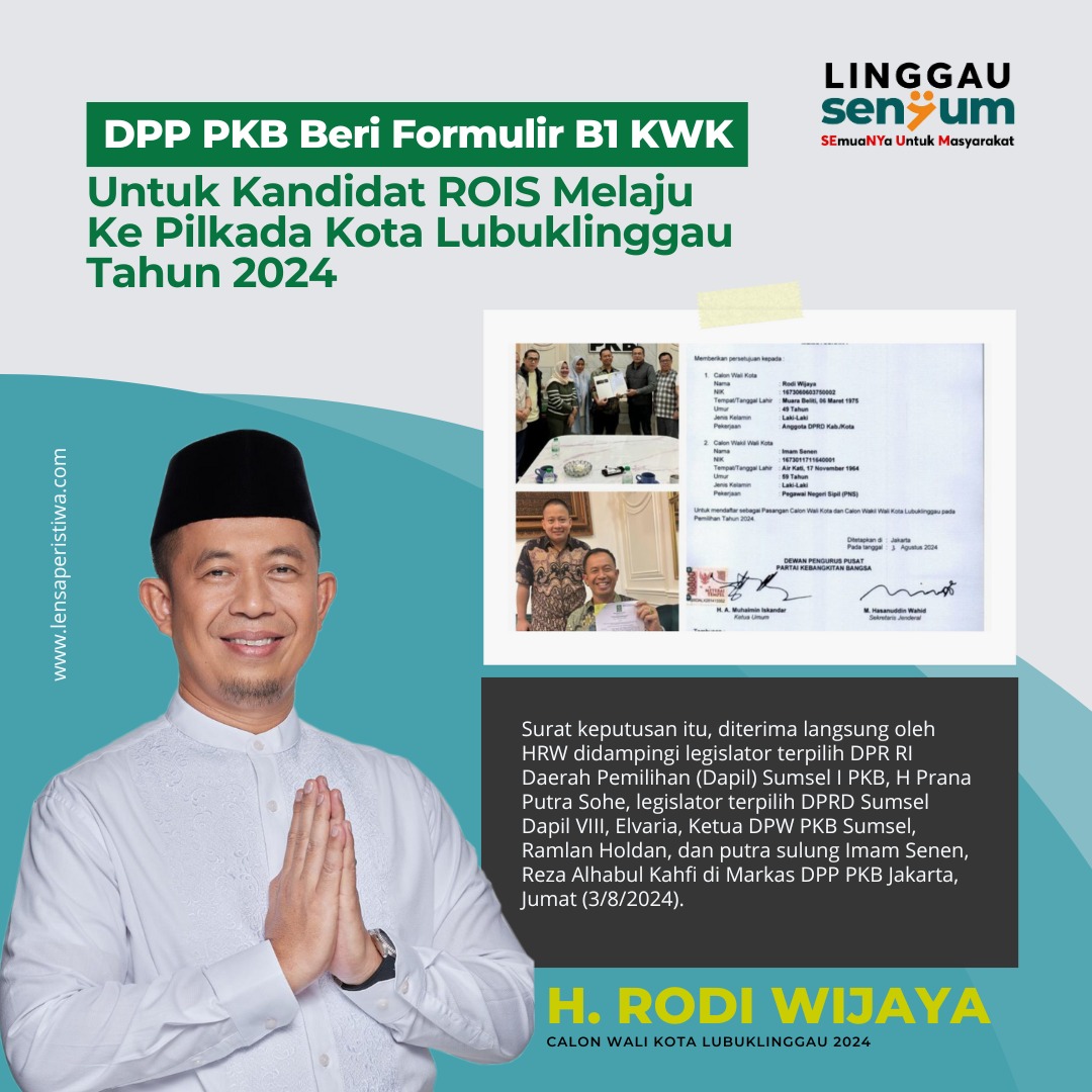 rianidiana2's tweet photo. DPP PKB Beri Formulir B1 KWK
Untuk Kandidat ROIS Melaju Ke Pilkada Kota Lubuklinggau Tahun 2024
#RodiWijaya #LinggauSenyum #CalonWalikota #Rois #HRW #LubukLinggau #HRodiWijaya #PilkadaLubukLinggau #PilwakotLubukLinggau2024
#CalonWalikotaRodiWijaya https://t.co/MLNQ8338vX