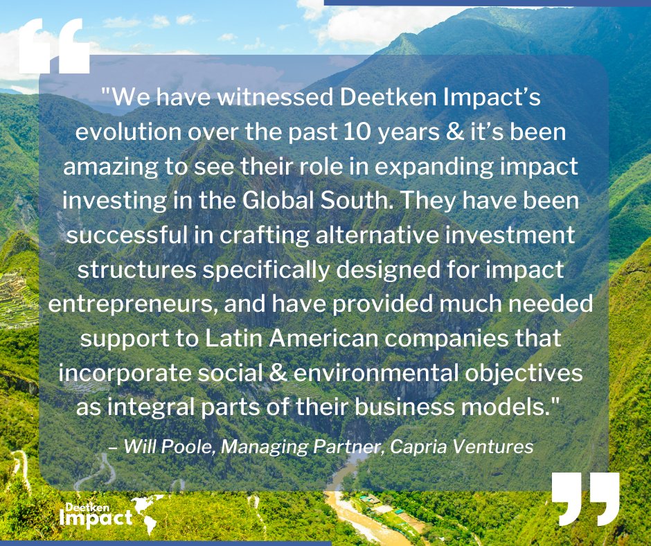 As early members of the <a href="/CapriaVC/">Capria</a> network, we are thankful to partner with #impinv like <a href="/wpoole8/">Will Poole</a>
who shares our passion for making a positive social &amp; #environmentalimpact in #emergingeconomies in the #GlobalSouth!

Learn more about investing with us at deetkenimpact.com/investing/