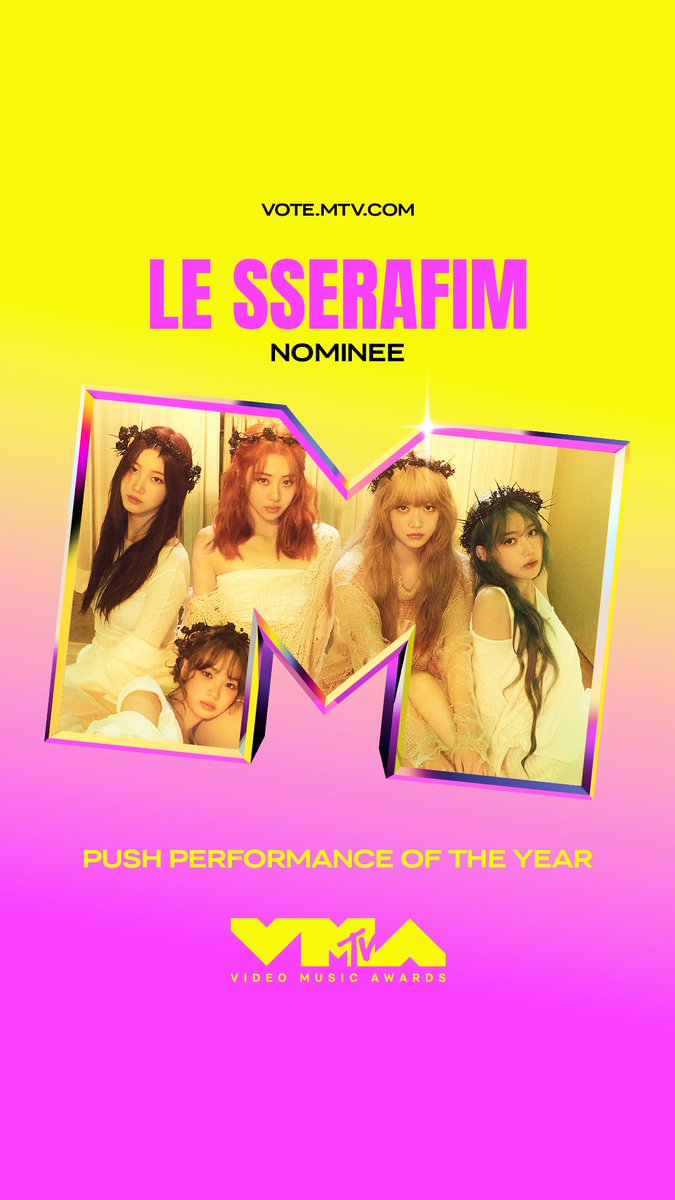 le_sserafim's tweet photo. [VOTE]
So excited #LE_SSERAFIM is nominated for PUSH Performance Of The Year at the 2024 #VMAs⭐️ SURREAL💃🕺 
Thank you, FEARNOT💖

🔗 https://t.co/C26PxQhi0U

#르세라핌
#LE_SSERAFIM_EASY #MakeItLookEasy 
@vmas @MTV https://t.co/eGvKXadeMN