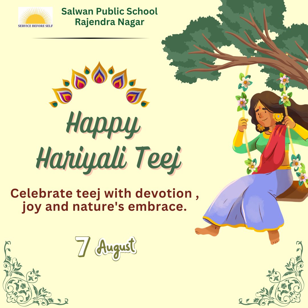 SalwanSchool's tweet image. Celebrating   the vibrant festival of Teej with joy, love, and tradition. May your day be   filled with laughter, festive treats, and cherished moments with loved ones.
#TeejCelebration #LifeAtSalwan #spsrajendranagar