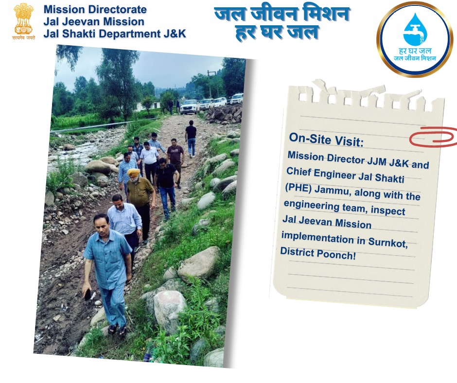 JJM_JK's tweet photo. On-Site Visit: 
Mission Director JJM J&K and Chief Engineer Jal Shakti (PHE) Jammu, along with the engineering team, inspect Jal Jeevan Mission implementation in Surnkot, District Poonch!

@CRPaatil @DoWRRDGR_MoJS @jaljeevan_ @mahajan_vini @iamvikassheel  @PIBWater @OfficeOfLGJandK @AdvisorBJKGovt @ShaleenKabra @diprjk @PoonchDm @DrGnitoo @chief_jal