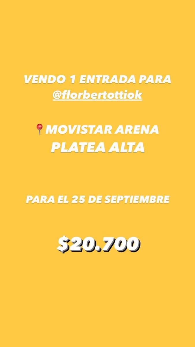 ValenGiaccone's tweet photo. VENDO UNA ENTRADA PARA FLORICIENTA 🌼🌼 @florbertottiok https://t.co/QTGuKysCaD