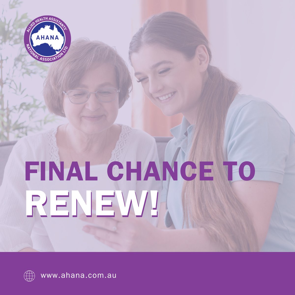AHANA_Aus's tweet image. Final reminder! If you're a current AHANA member, this is your last chance to renew your annual membership before it lapses completely. 

If you have questions, please visit: ahana.com.au

#AlliedHealth #AHAs #AHANA