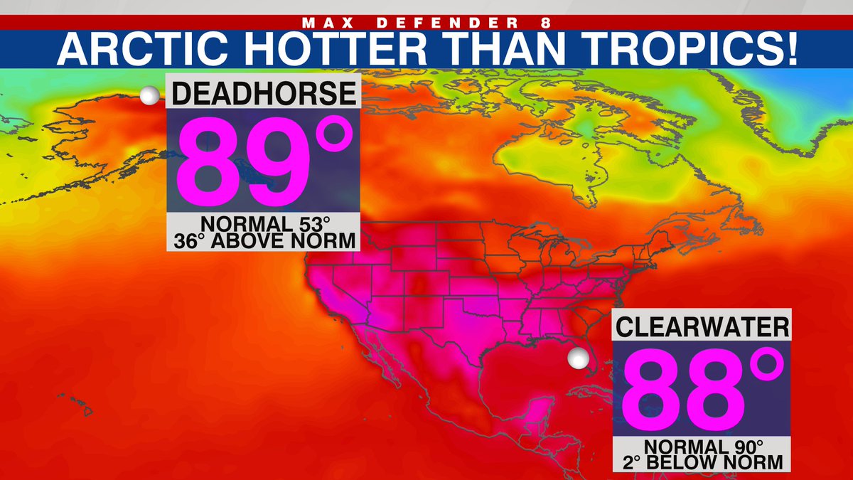 Admittedly a bit of clickbait for you. But it is astonishing. H/T to <a href="/Climatologist49/">Climatologist49</a> Deadhorse Alaska, on the Arctic Ocean, hit 89 degrees today. Perhaps the hottest it has ever been that far north. Compare that to 88 in Clearwater, FL today. At least Alaska's was a dry heat!