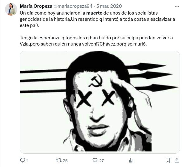 lubrio's tweet photo. Ojalá a María Oropeza la liberen pronto. Pero POR FAVOR, ayúdenla a bajar esos niveles de odio tan horribles que tiene. Un líder político tiene que ayudar a que el país se una, no a que nos terminemos matando. https://t.co/5OYQ4JWqAI