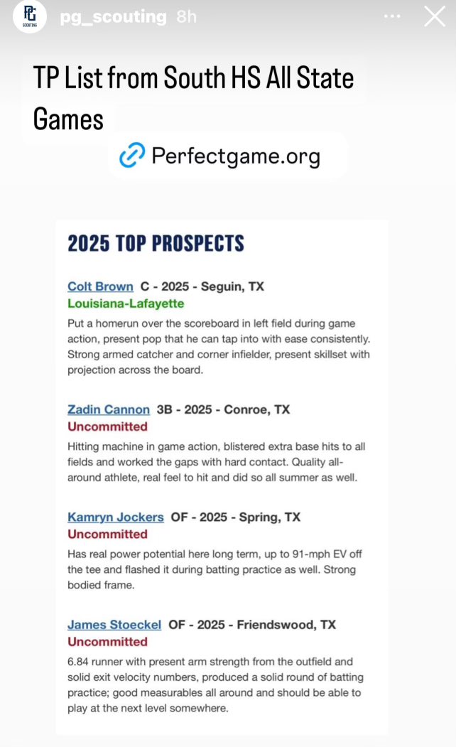 Thank you <a href="/PG_Scouting/">Perfect Game Scout</a> for the write up .<a href="/Texas_PG/">Perfect Game Texas</a> <a href="/WildKatBSB/">WildKat Baseball</a> <a href="/WashburnBrett/">Brett Washburn</a> <a href="/Bretttaff/">Brett Taff</a> <a href="/CoachPavlich/">Matt Pavlich</a> <a href="/usgtexas/">USG Texas</a> <a href="/USG_Baseball/">Unleashed Sports Group</a>