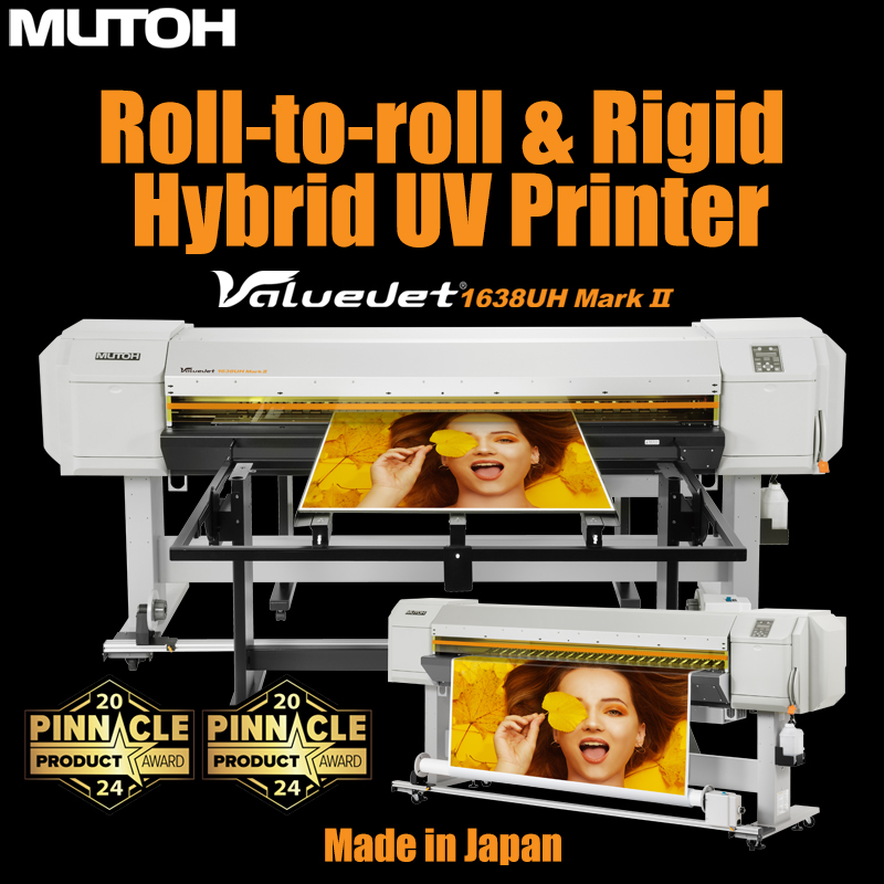 AustraliaMutoh's tweet photo. Get more from one #printer. Winning two 2024 Pinnacle awards the #Mutoh VJ-1638UH MkII hybrid UV printer is like two printers in one. Print roll-to-roll and rigid!!!

https://t.co/x80lGGyQAa

#uvprinter #signage #signs #signagesolutions #signsandgraphics #signagedesign #signshop https://t.co/J9PVM5aKhz