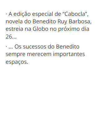 dia_tiago's tweet photo. A edição especial de “#Cabocla” (2004), novela do Benedito Ruy Barbosa, estreia na Globo no próximo dia 26 de agosto.

Os sucessos do Benedito sempre merecem importantes espaços.

📰Flávio Ricco https://t.co/oxaXmj4RKt
