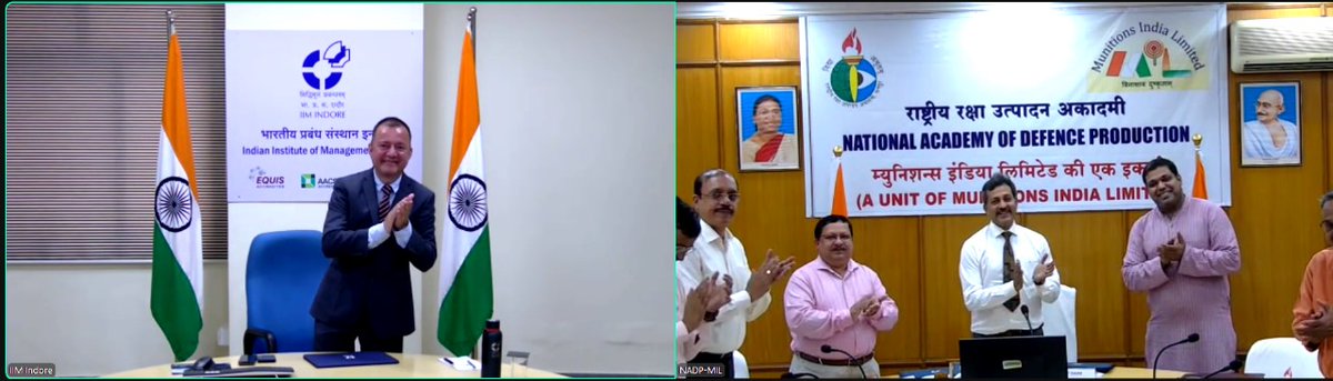 IIM_I's tweet image. Delighted to announce our MoU with the National Academy of Defence Production (@NADPNagpur), a unit of Munitions India Limited under the @DefenceMinIndia.

#IIMIndore #NADP #NationalDevelopment #StrategicPartnership