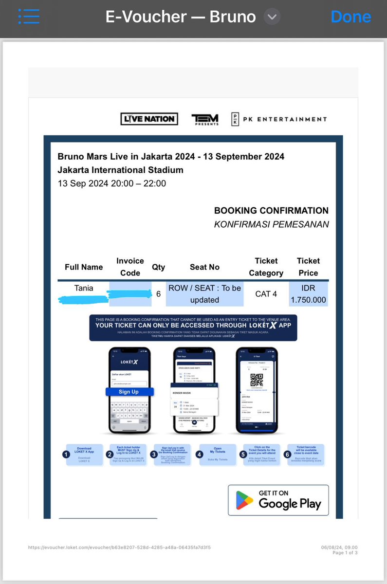 fadianasion's tweet photo. WTS

Bruno Mars Live in Jakarta 2024

Jumat, 13 September 2024
Cat 4 - 1 tix

💸2,2jt
✅Tiket pribadi nanti masuk barengan
✅DP/Full Payment
✅Proof
✅Details by DM

#brunomarsinjakarta #zonauang https://t.co/hIRRslcsq1