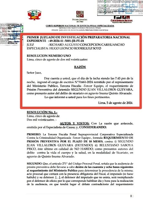 Jjquispe01's tweet photo. Caso #QuintoInuma
Mañana miércoles 07AGOS24 a las 3.00 pm ante el Juez RICHARD CONCEPCIÓN CARHUANCHO d la ex Sala Penal Nacional, se realizará la audiencia d Prisión Preventiva contra SEGUNDO JUAN VILLALOBOS GUEVARA (detenido) y BELUSTIANO SABOYA PISCO (prófugo) denunciados x 1/2 https://t.co/KcFYiDODsv
