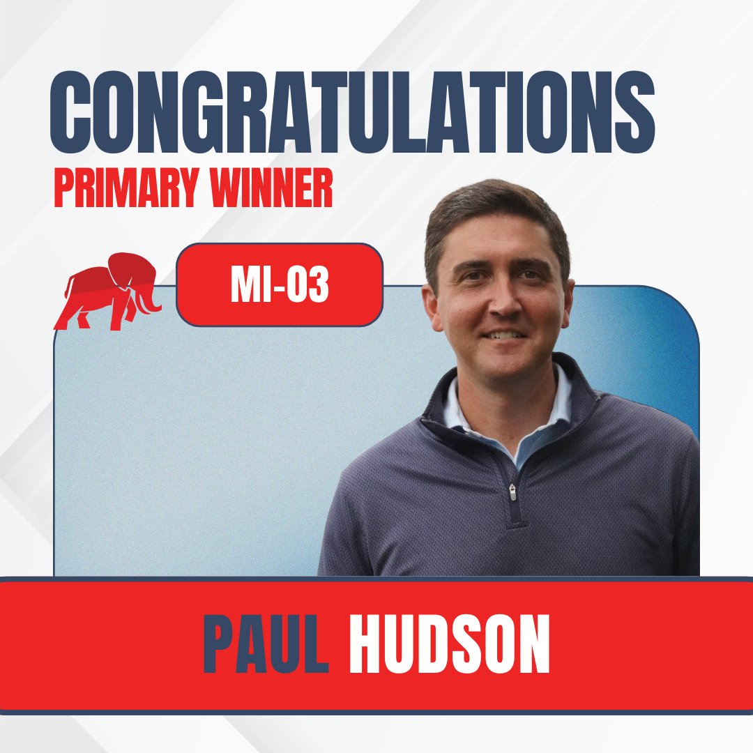 NRCC (@nrcc) on Twitter photo Congrats to <a href="/PaulHudsonMI/">Paul Hudson</a> on his primary victory!
Michiganders are sick of radical activist <a href="/HillaryScholten/">Hillary Scholten</a>, who defends illegal migrants and pushes for open borders. #MI03 wants real leadership, and Hudson will use his background standing for law and order to deliver that. Congrats to <a href="/PaulHudsonMI/">Paul Hudson</a> on his primary victory!
Michiganders are sick of radical activist <a href="/HillaryScholten/">Hillary Scholten</a>, who defends illegal migrants and pushes for open borders. #MI03 wants real leadership, and Hudson will use his background standing for law and order to deliver that.