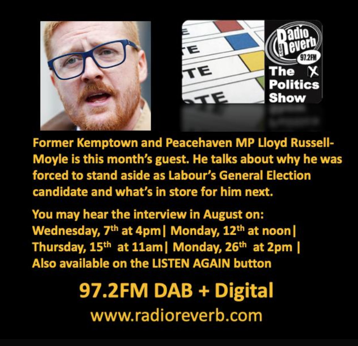 Politics can be brutal. Want proof? Tune into ⁦⁦@radioreverb⁩ today at 4pm to hear my interview with <a href="/lloyd_rm/">Lloyd Russell-Moyle 🌹🏳️‍🌈</a>. He was forced by <a href="/UKLabour/">The Labour Party</a> to stand down as its candidate in Kemptown &amp; Peacehaven in last month’s General Election, despite being an effective MP since 2017