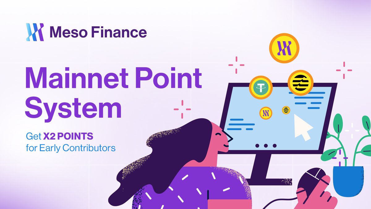 🚀Meso Finance Introduces New Point System

Accumulate points to access your future rewards!

Get involved now 👉app.meso.finance/points

Here are the key metrics:

1️⃣ Deposit: 1 Point per dollar deposited per day
2️⃣ Borrow: 3 Points per dollar borrowed per day
3️⃣ Refer friends: