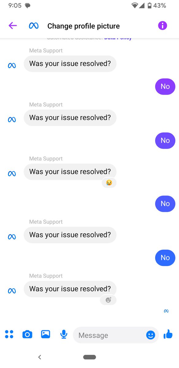 magicstairway's tweet photo. @facebook @Meta  will not accept "NO" as an answer to any issue resolved / feedback question https://t.co/GbmcGYtlbI