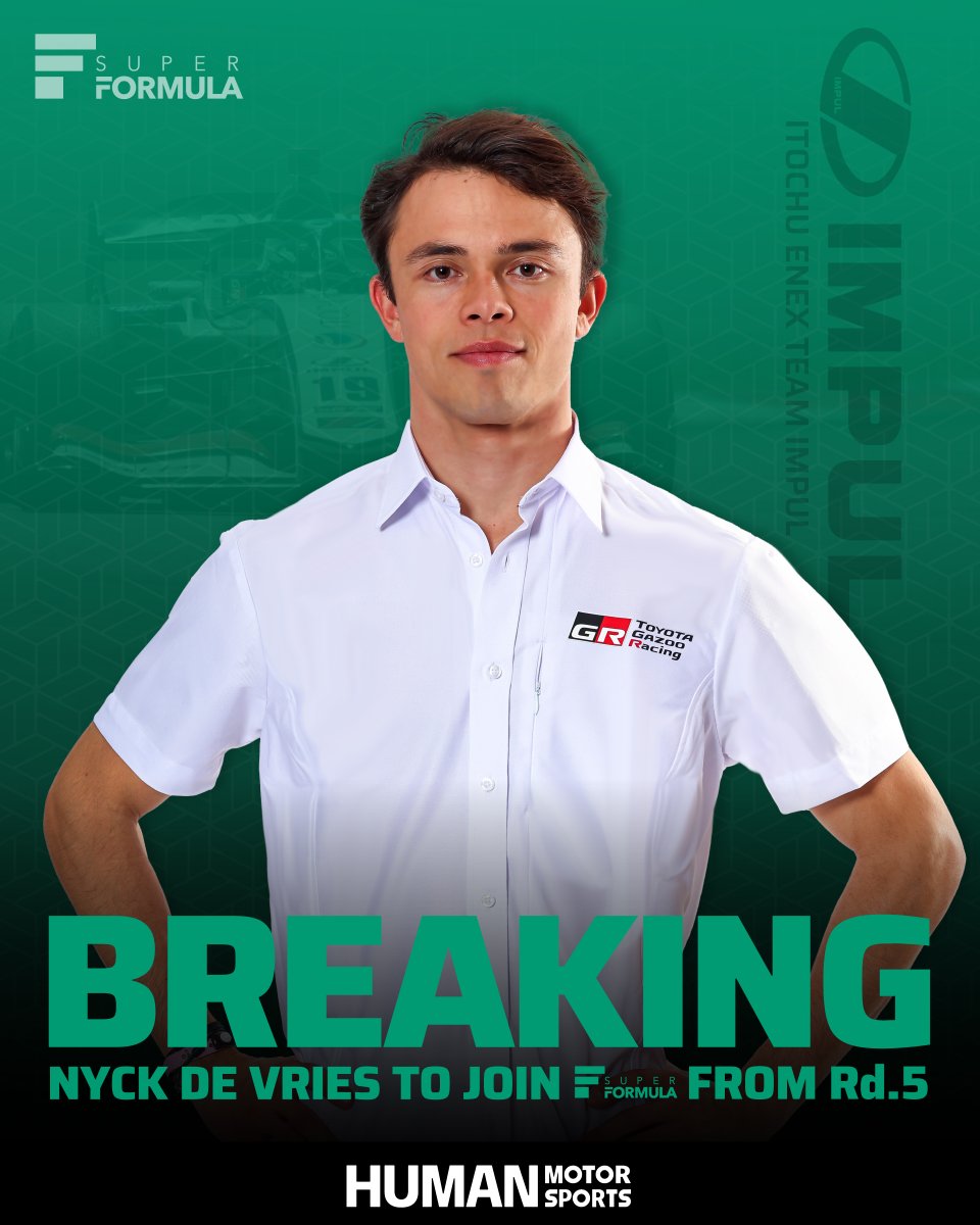 ＼BREAKING📣／
Nyck de Vries to compete in 
#SUPERFORMULA Rounds 5, 6 and 7
